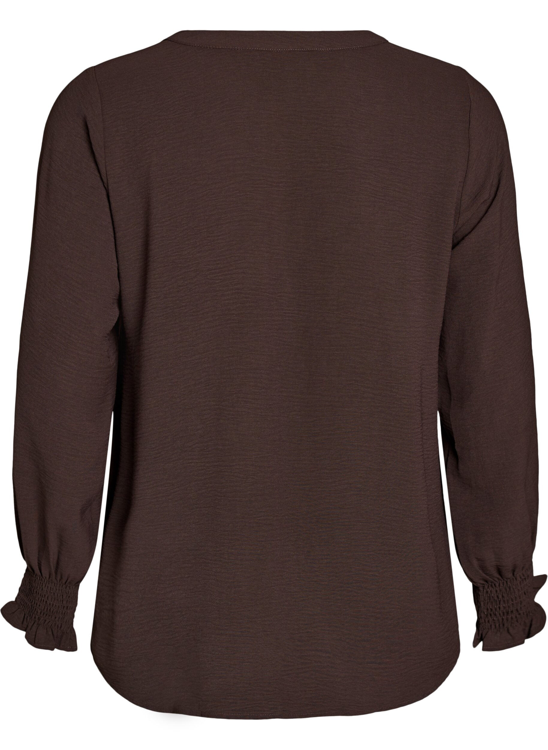 Zizzi Blouse avec poignets smock&eacute;s et col en V, Marron, Packshot image number 1