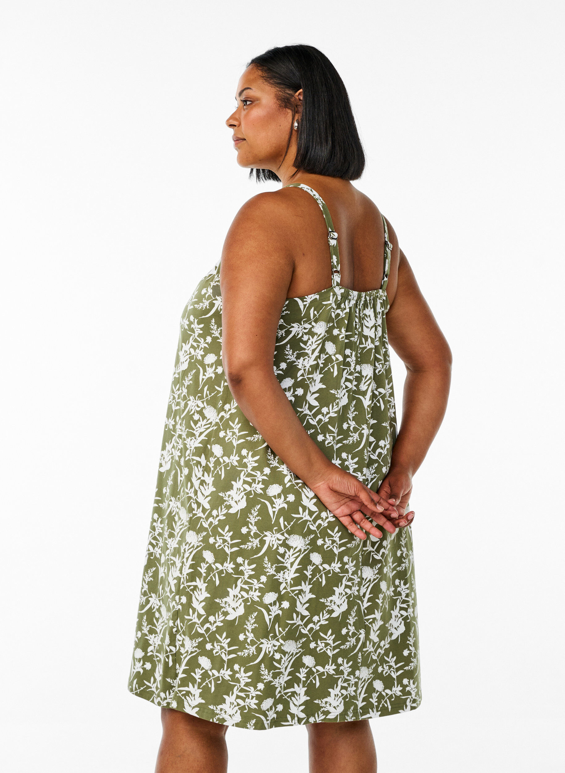 ZizziRobe &agrave; bretelles midi en coton bio, Vert, Model image number 2