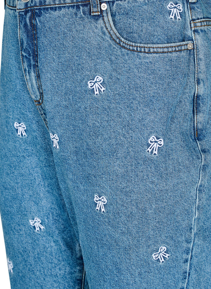 Jeans Mille coupe Mom avec broderies, Bleu Clair, Packshot image number 2