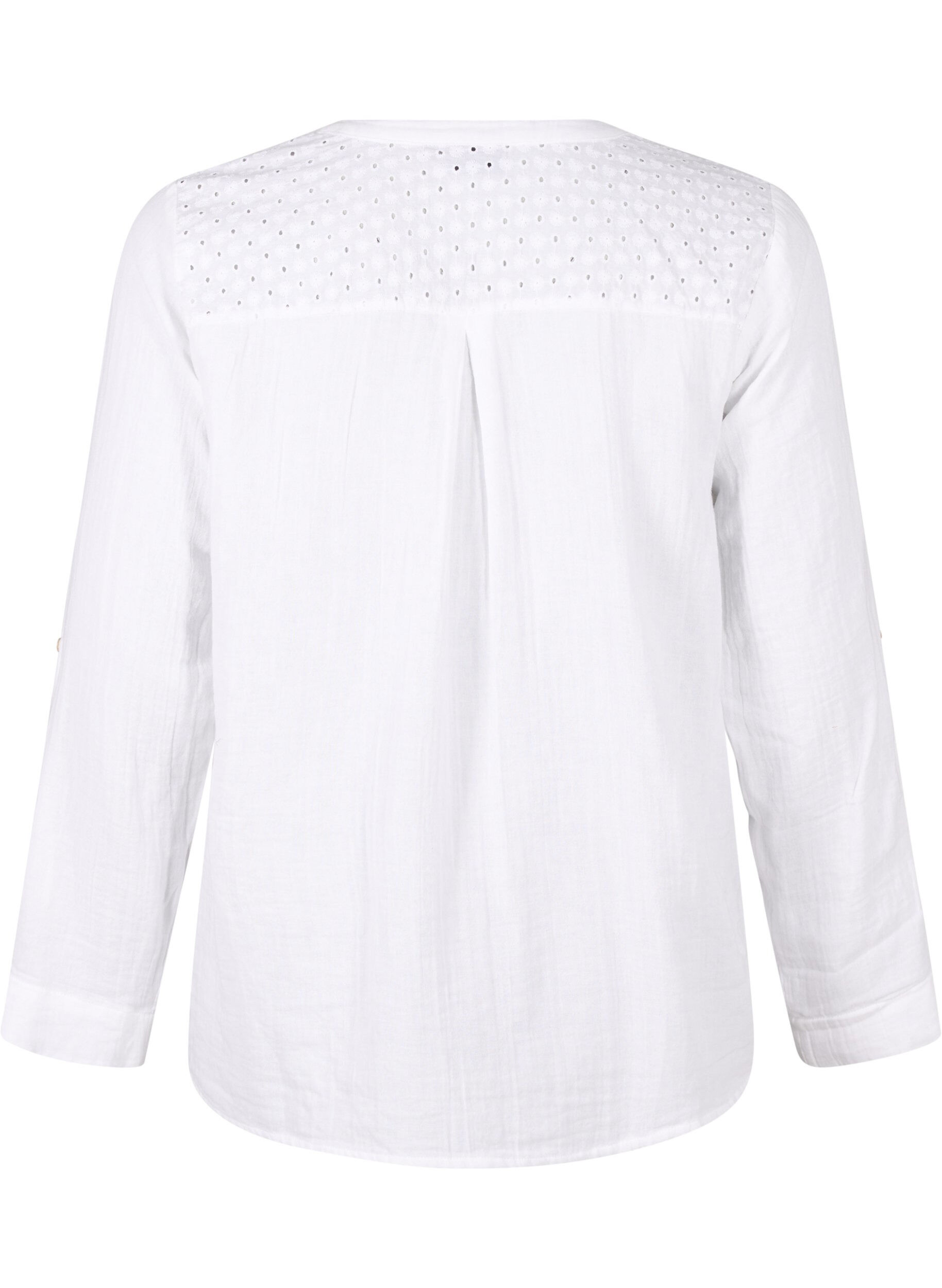 Zizzi Chemisier en coton &agrave; broderie anglaise et manches 3/4, Bright White, Packshot image number 1