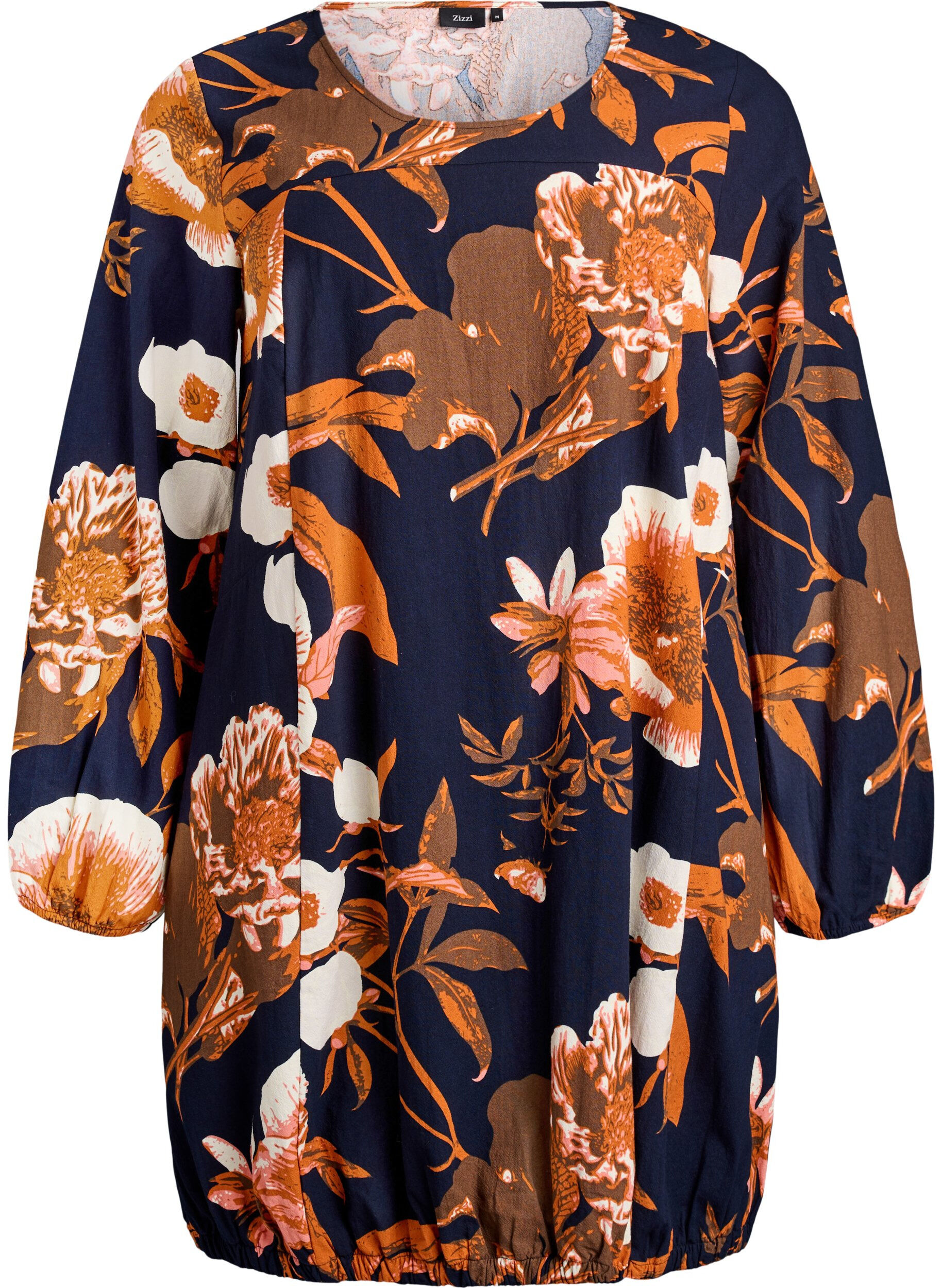 Robe courte en coton avec un ourlet &eacute;lastique et des manches longues