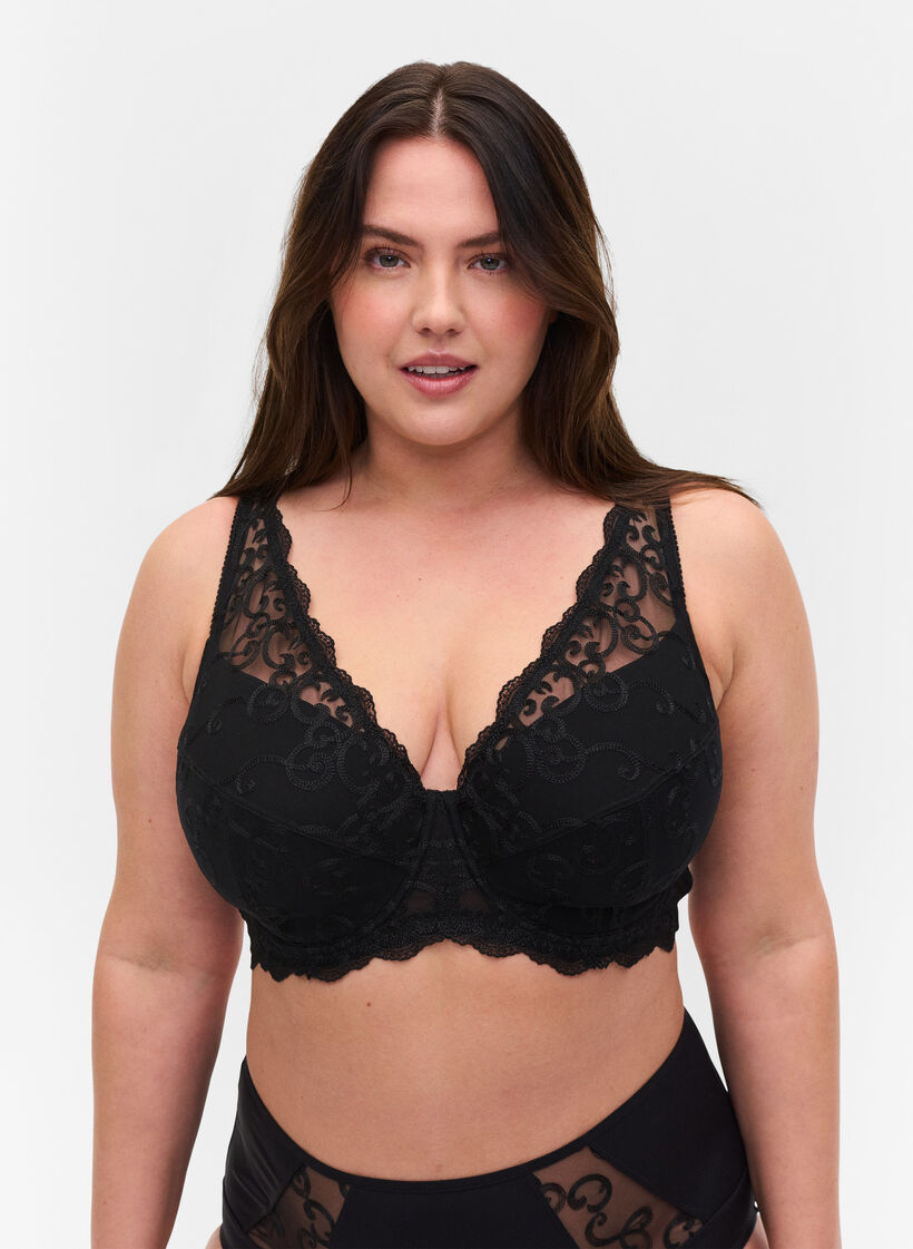 Soutien-gorge rembourré à armatures avec dentelle, Black, Model image number 0