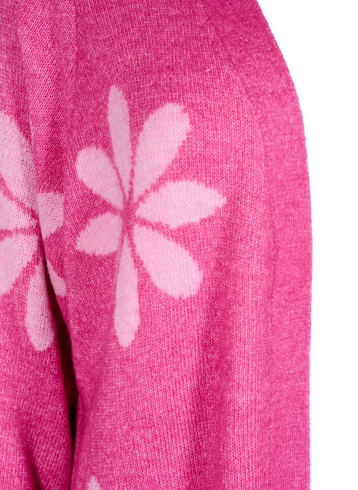 Cardigan long en maille avec des fleurs, Raspberry Rose Comb, Packshot image number 2