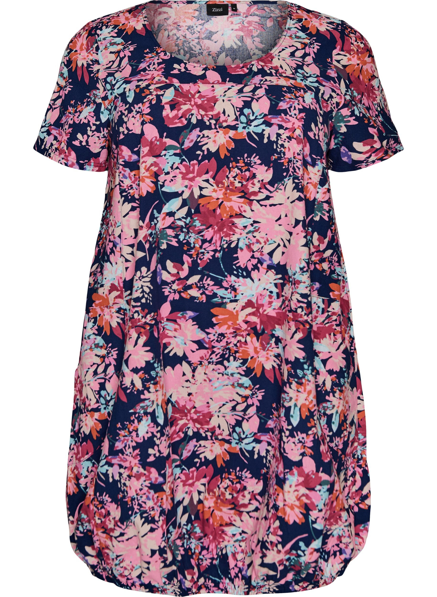 Robe en coton &agrave; manches courtes avec imprim&eacute;