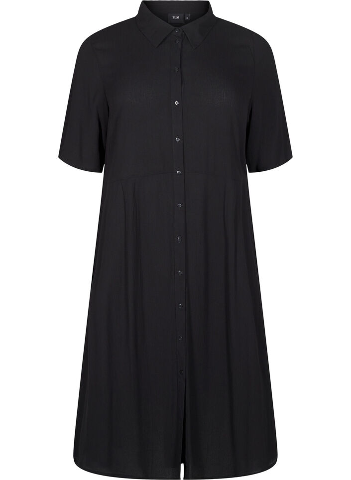 Robe chemise mi-longue &agrave; manches courtes, Noir, Packshot image number 0
