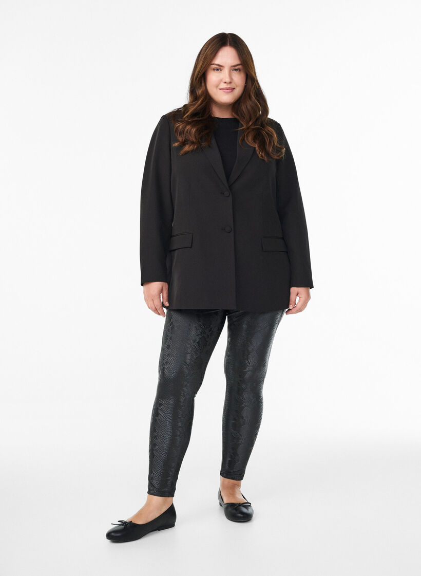 Legging en similicuir avec imprimé animalier, Noir, Model image number 1