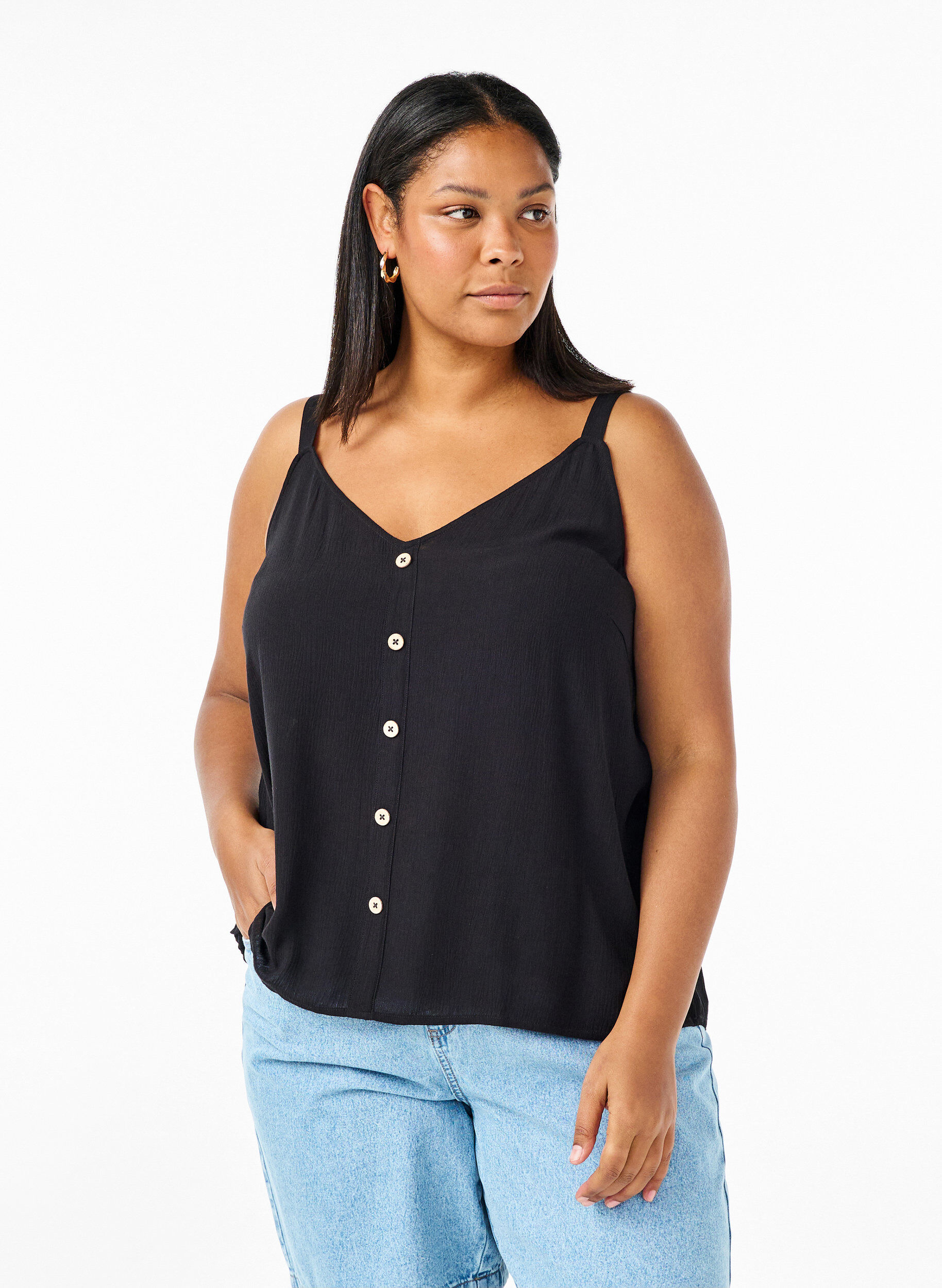 Zizzi Top en viscose &agrave; fines bretelles, Black, Model image number 0