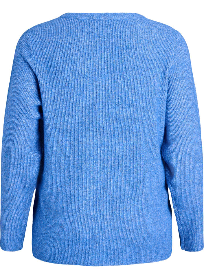 Blouse en maille chin&eacute;e &agrave; col rond, Bleu, Packshot image number 1