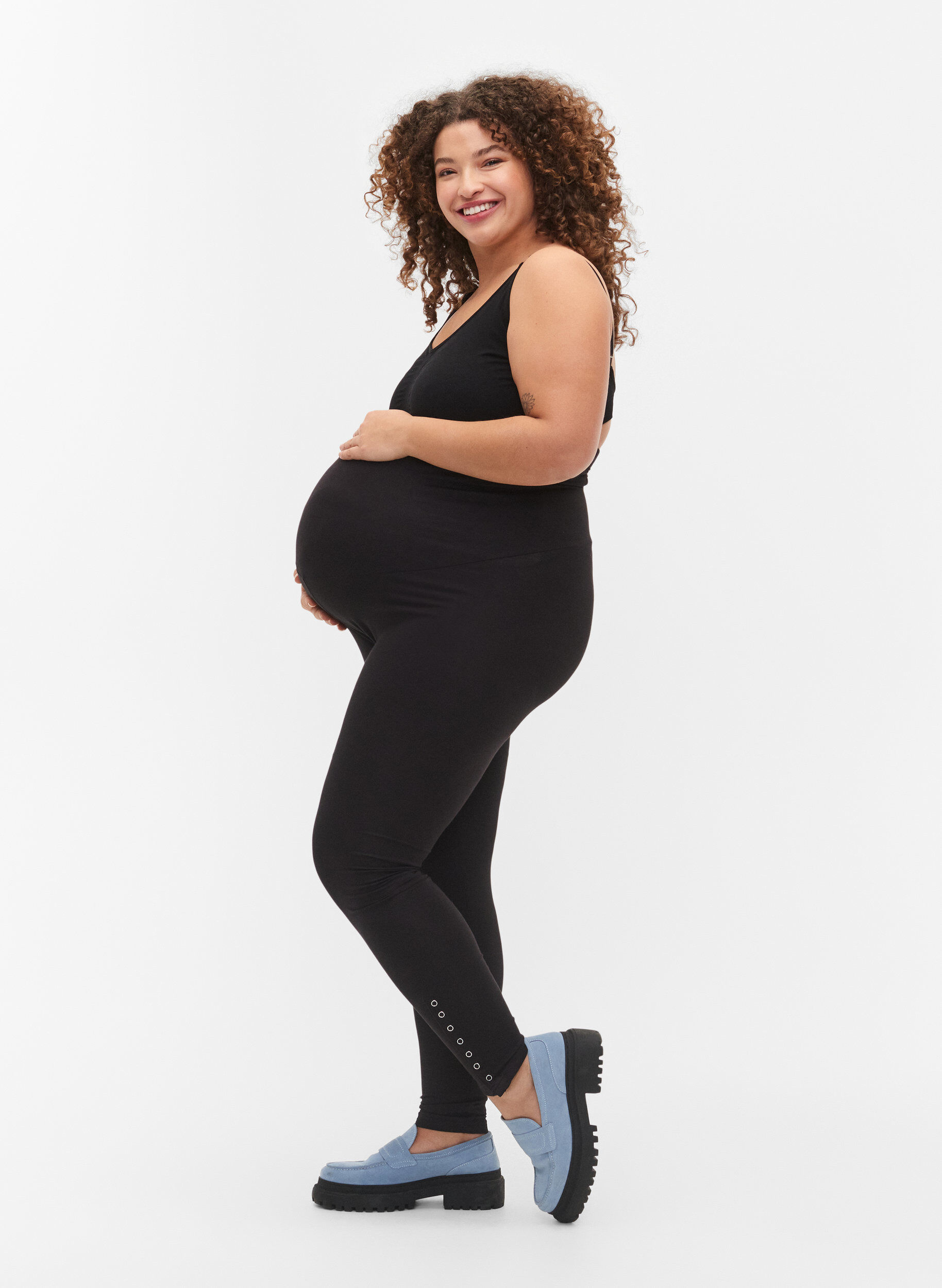 Zizzi Leggings de grossesse en viscose avec boutons, Black, Model image number 0
