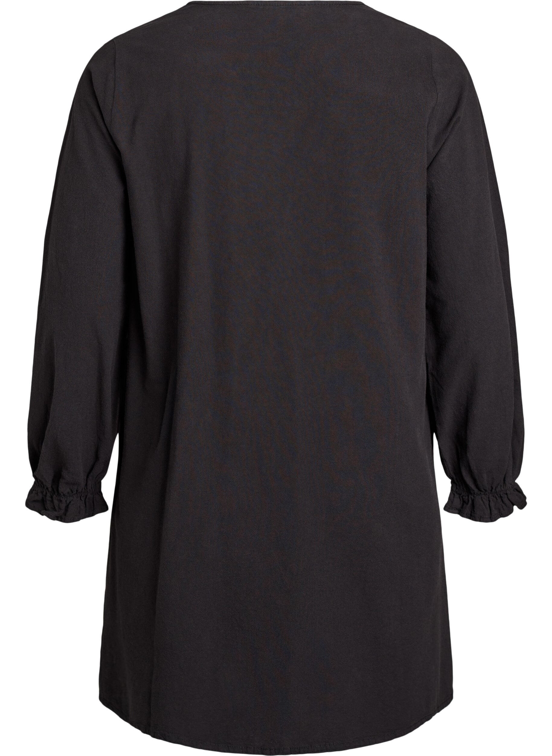 Zizzi Robe courte en coton avec col en V, Noir, Packshot image number 1