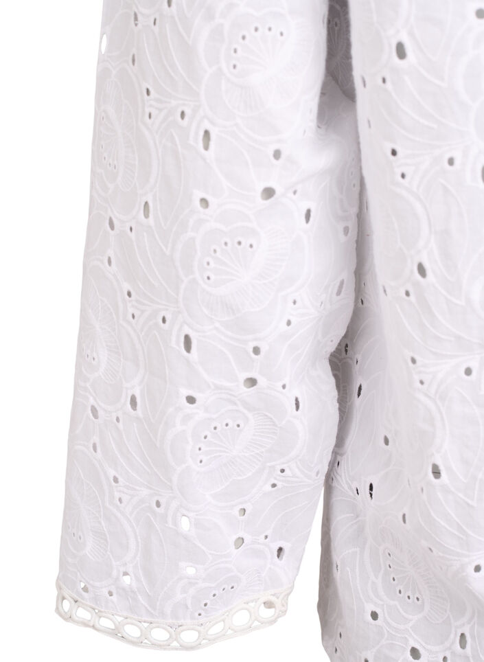 Blouse en coton &agrave; manches longues avec broderie anglaise, Blanc, Packshot image number 3