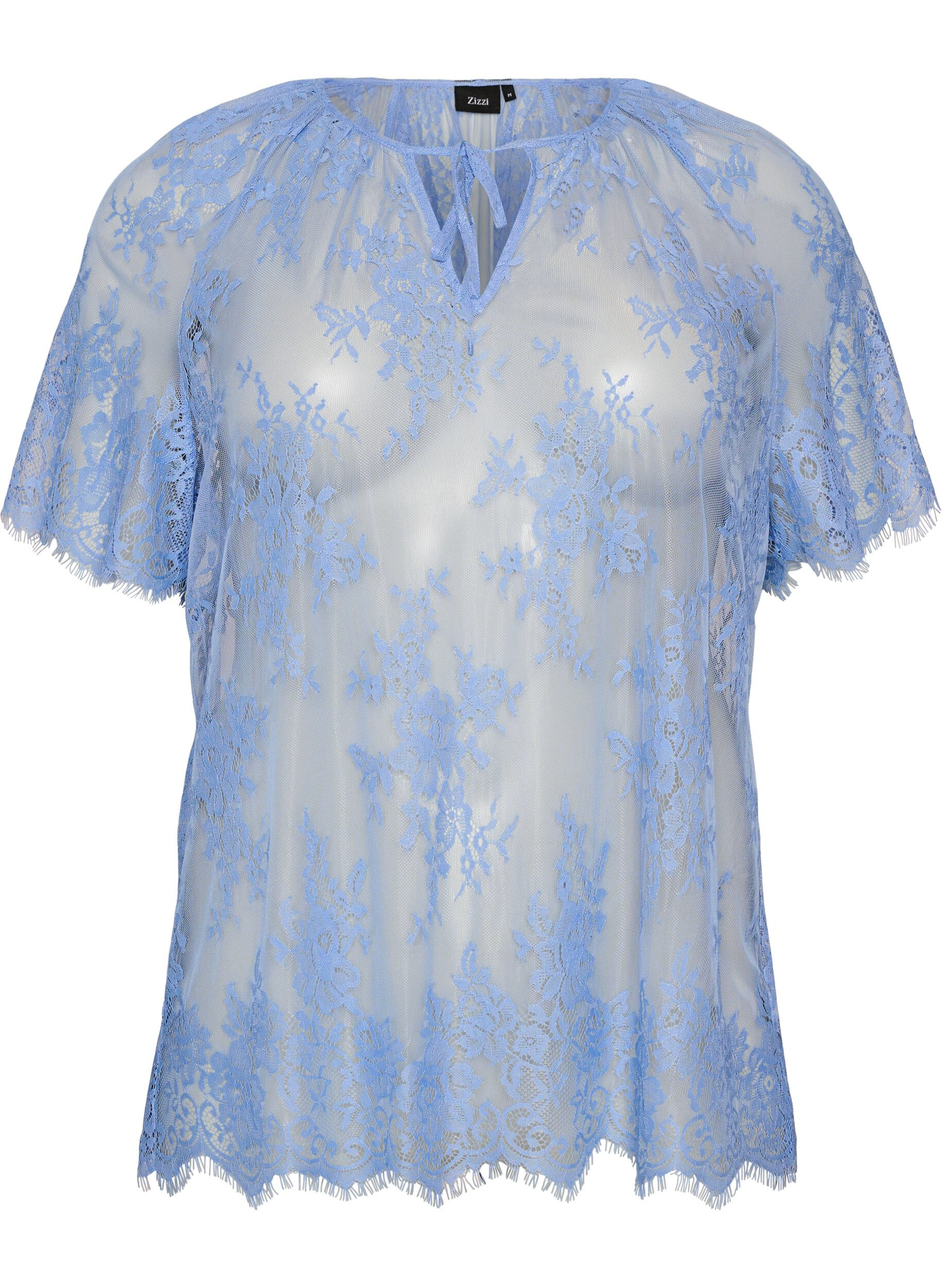 ZizziBlouse en dentelle &agrave; manches courtes avec lien &agrave; nouer, Mauve, Packshot image number 0