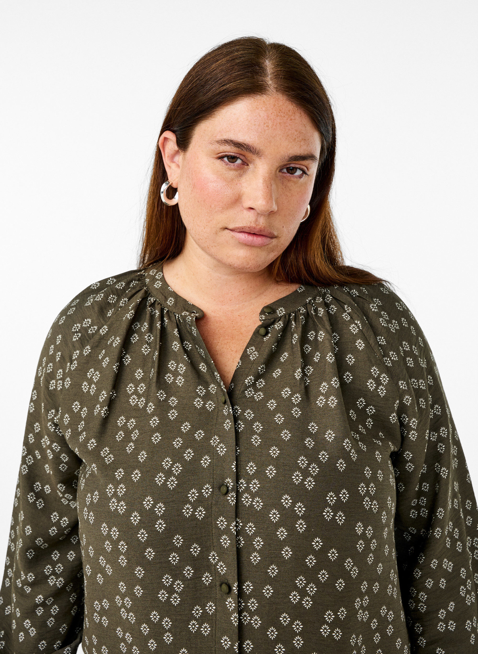 Zizzi Tunique &agrave; manches longues avec imprim&eacute; floral, Vert fonc&eacute;, Image image number 0