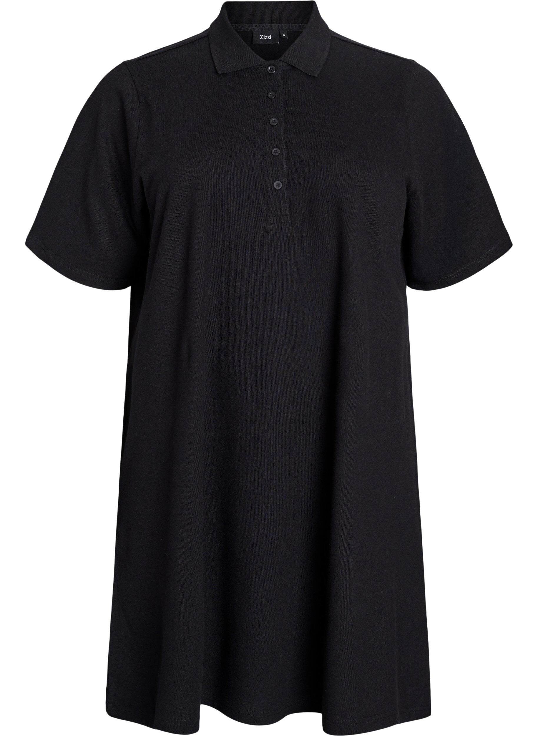 Zizzi Robe polo courte en trap&egrave;ze, Noir, Packshot image number 0