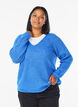 Blouse en maille &agrave; col V et manches raglan, Bleu, Model image number 0