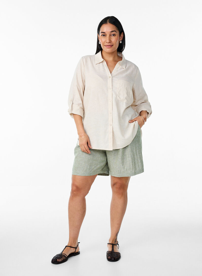 Chemise en lin et viscose avec manches 3/4, Beige, Model image number 1