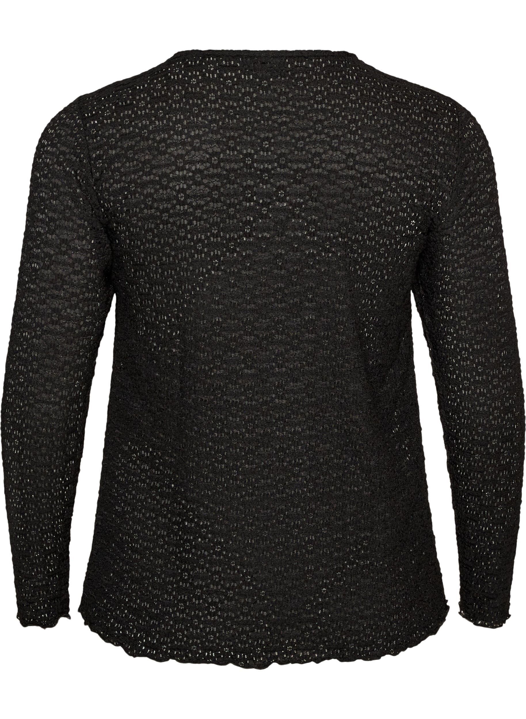ZizziBlouse avec motif &agrave; &oelig;illets et manches longues, Noir, Packshot image number 1