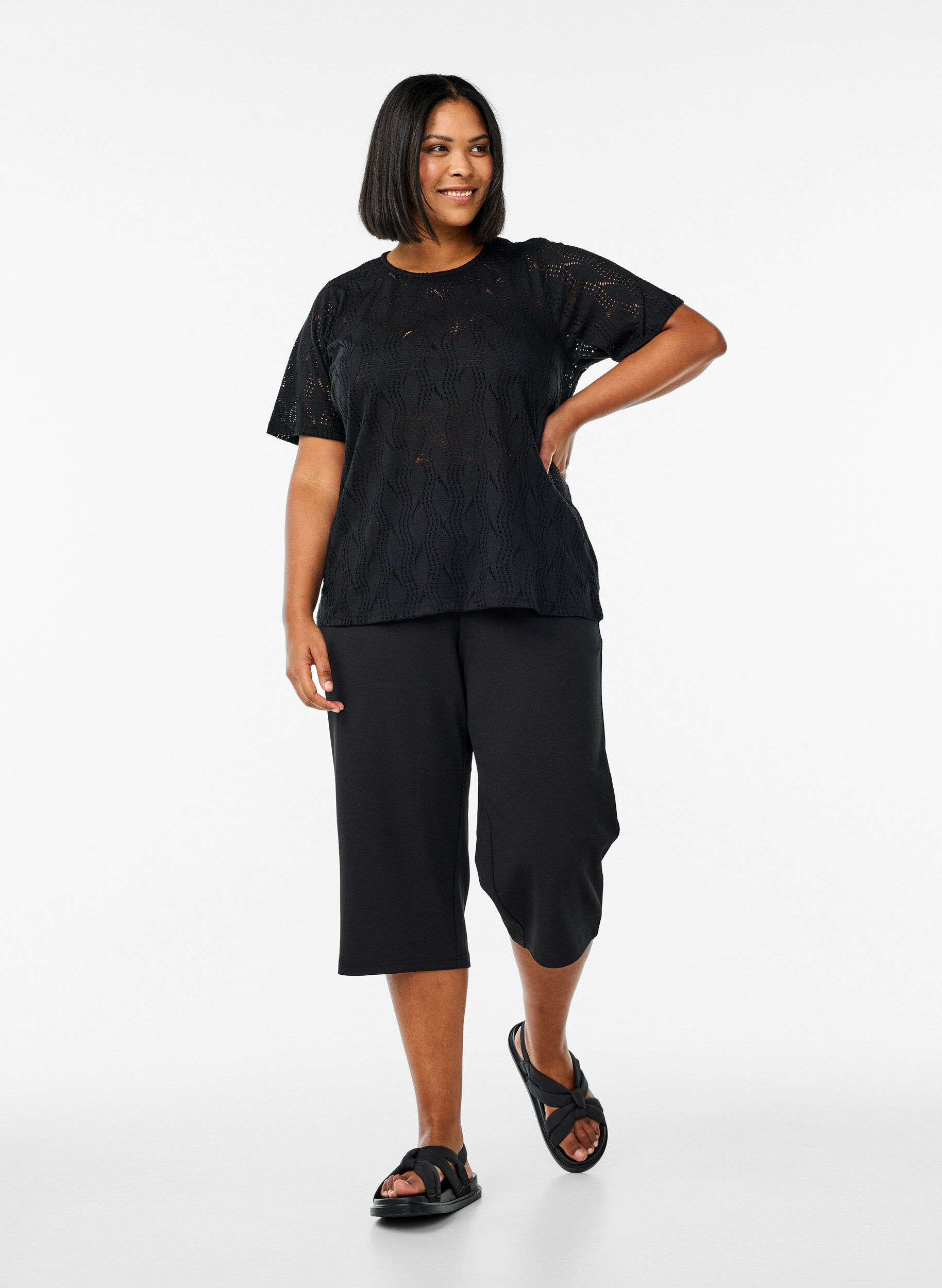 Zizzi FLASH - Culotte taille haute &agrave; coupe ample, Noir, Model image number 0