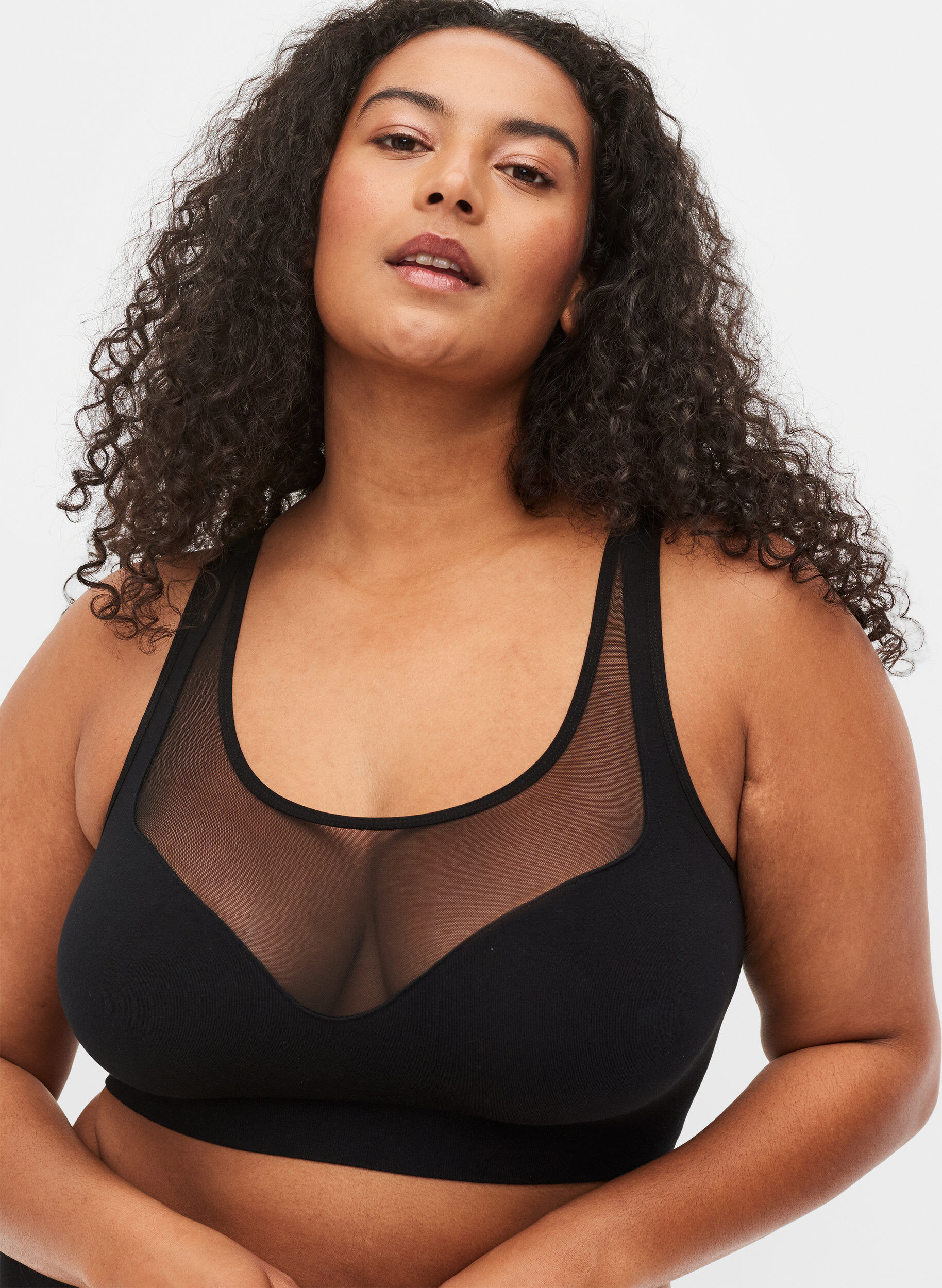 Zizzi Soutien-gorge doux avec maille, Black, Model image number 2