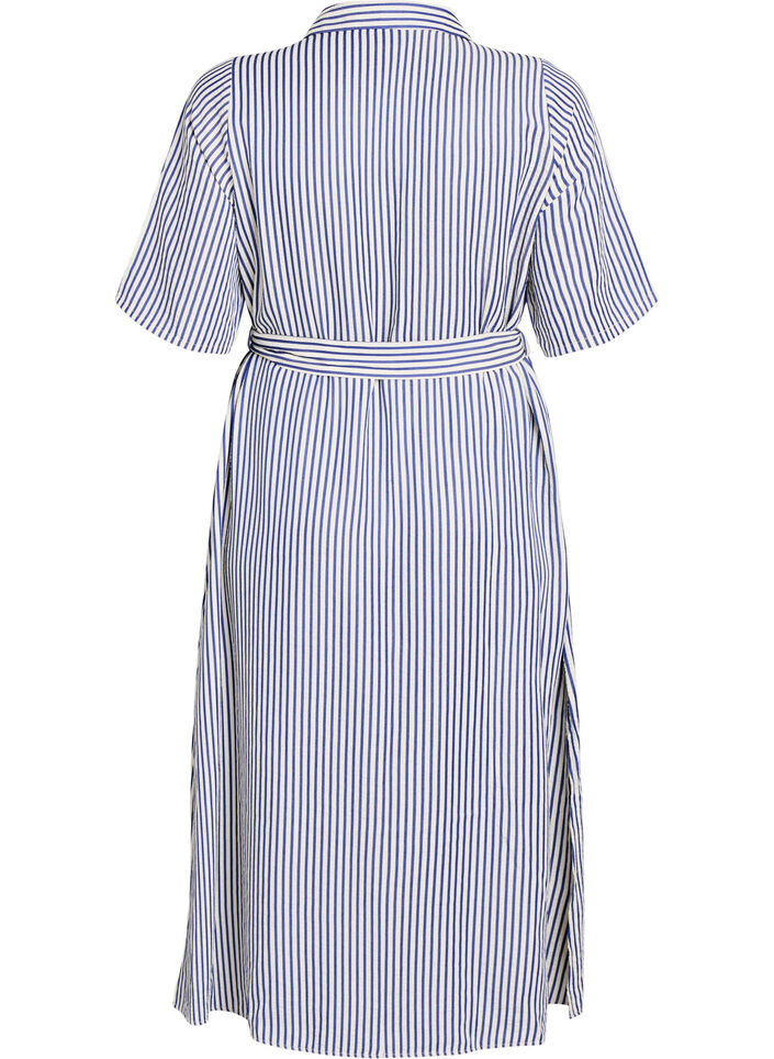 Robe-chemise longue jusqu&rsquo;aux chevilles avec ceinture &agrave; nouer et rayures, Bleu, Packshot image number 1