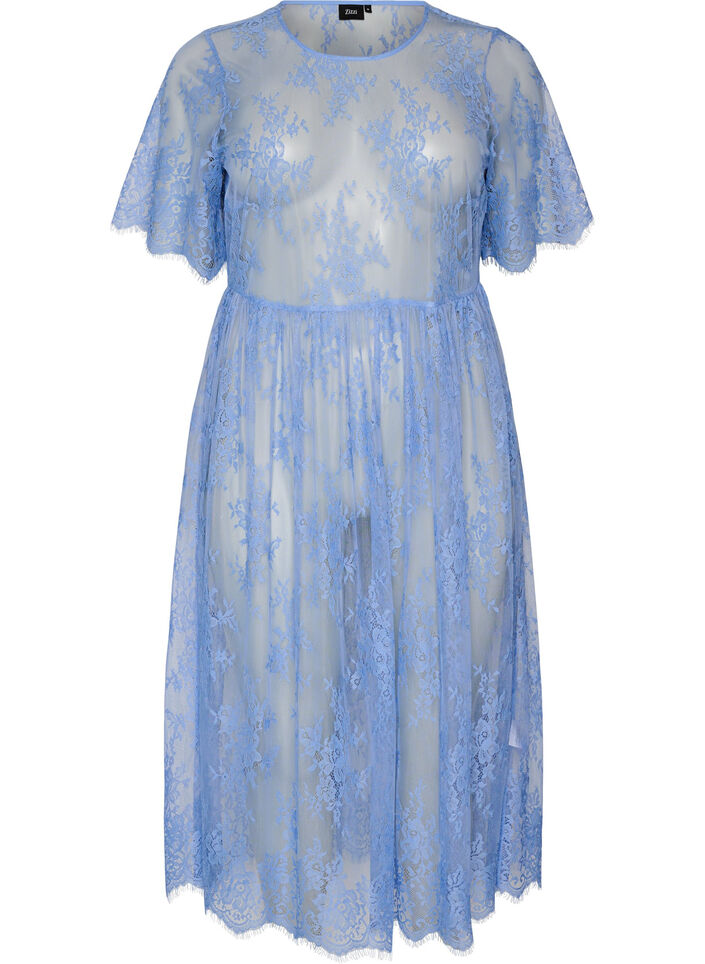 Robe mi-longue en dentelle transparente &agrave; manches courtes, Mauve, Packshot image number 0