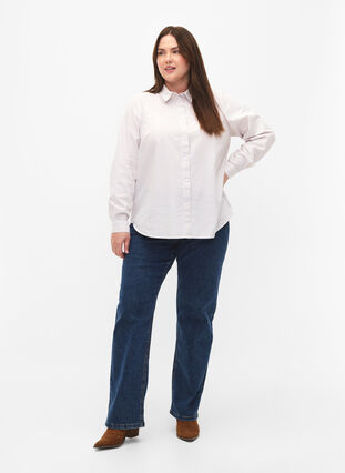 Chemise à manches longues en coton, White Taupe Stripe, Model image number 2