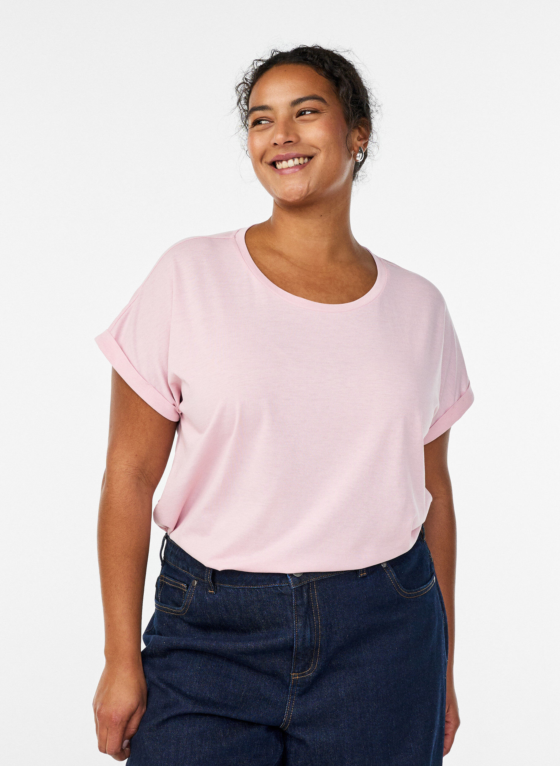 ZizziT-shirt &agrave; manches courtes en coton m&eacute;lang&eacute;, Rose, Model image number 0
