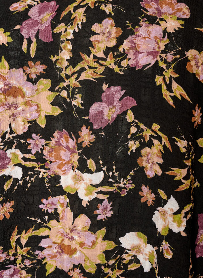 Blouse avec imprim&eacute; floral et volants, Noir, Packshot image number 2