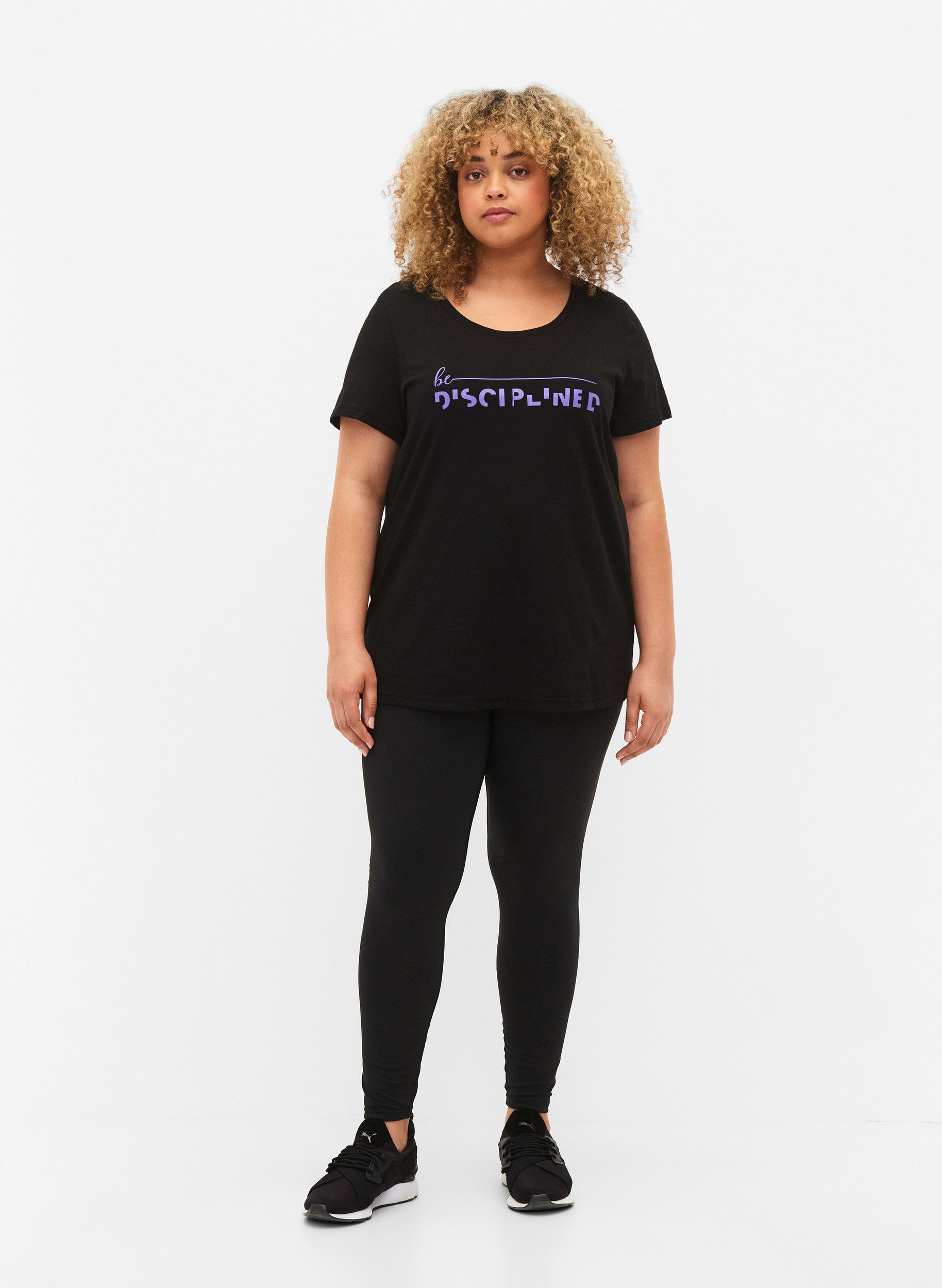 Zizzi T-shirt de sport avec imprim&eacute;, Black w. Disciplined, Model image number 2