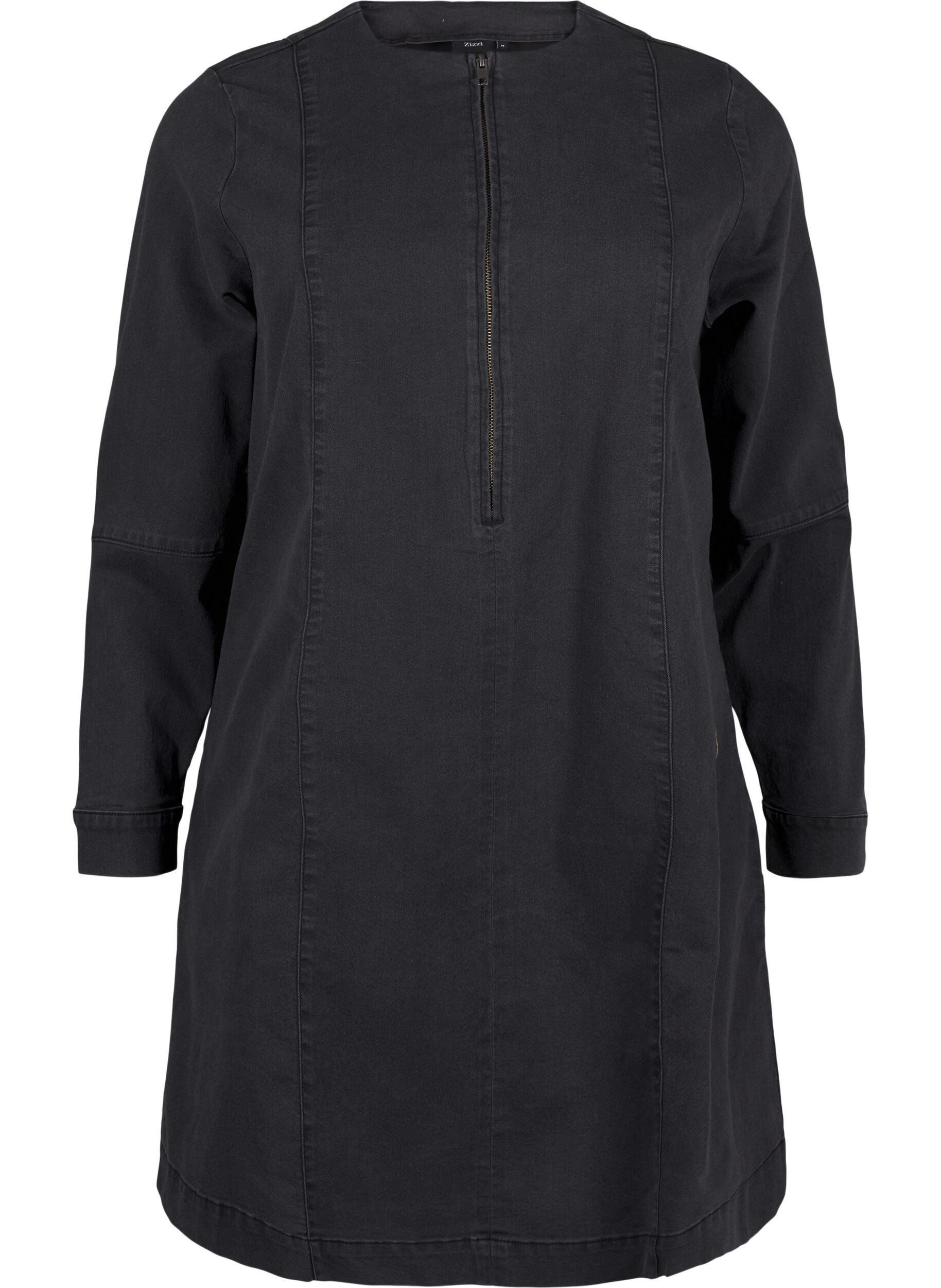 Zizzi Robe en jean forme trap&egrave;ze avec fermeture &eacute;clair, Grey Washed, Packshot image number 0