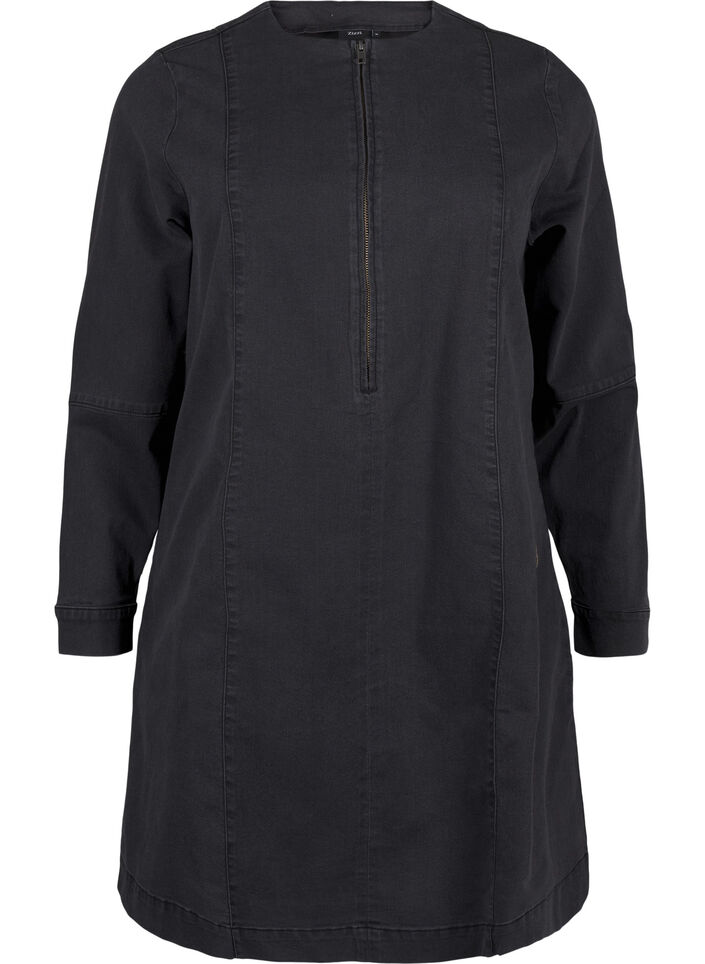 Robe en jean forme trapèze avec fermeture éclair, Grey Washed, Packshot image number 0