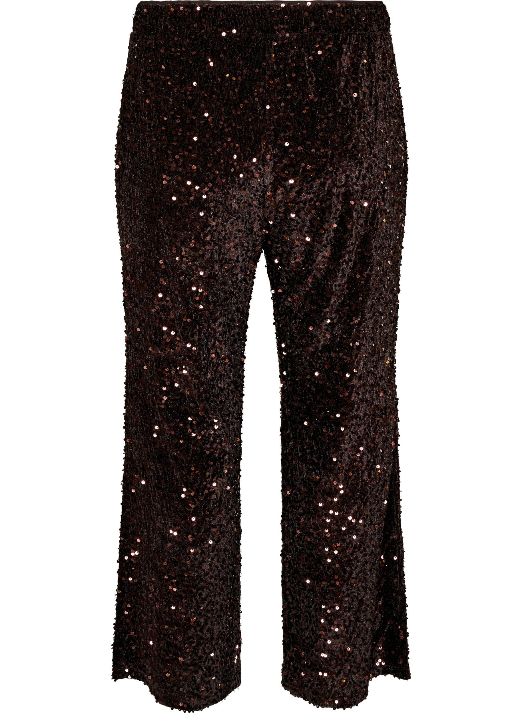 ZizziPantalon &agrave; coupe ample avec sequins, Marron, Packshot image number 1