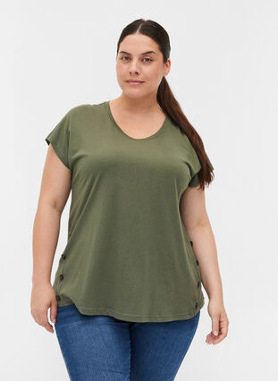 T-shirt en coton avec boutons, Thyme, Model image number 0