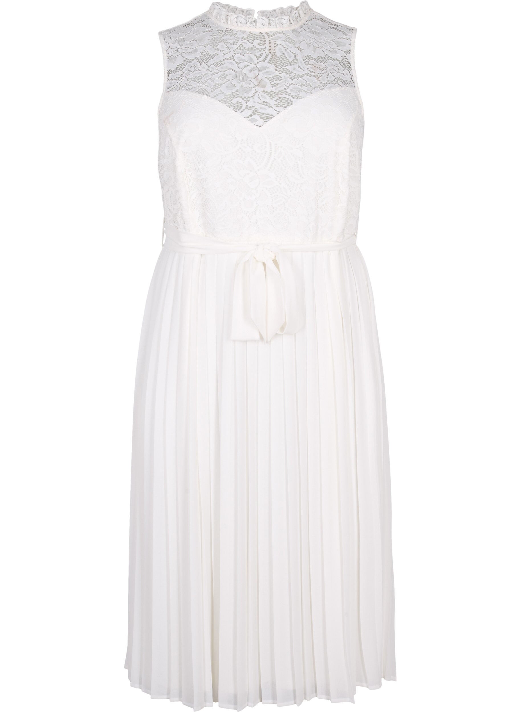 Zizzi Robe sans manches avec dentelle et plis, Bright White, Packshot image number 0
