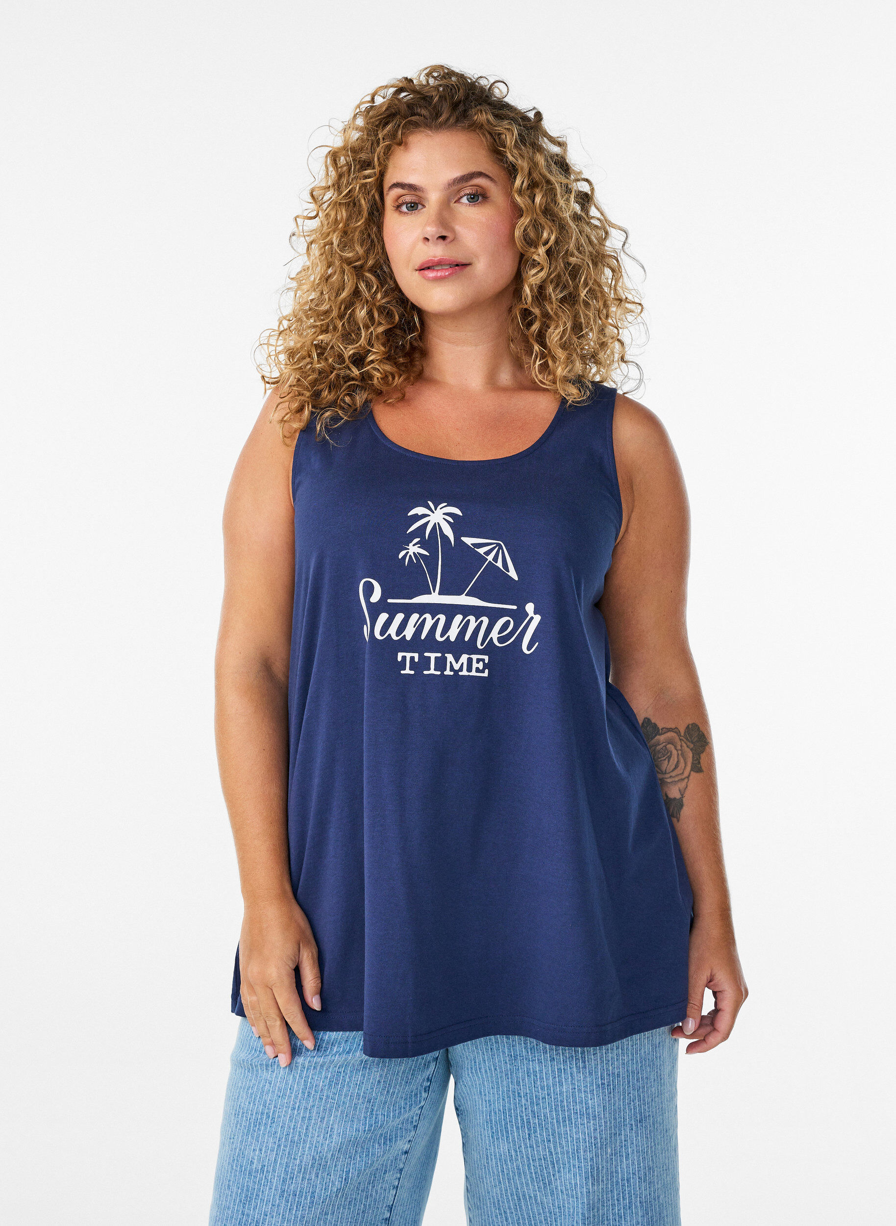 ZizziTop en coton avec forme en A, Bleu, Model image number 0