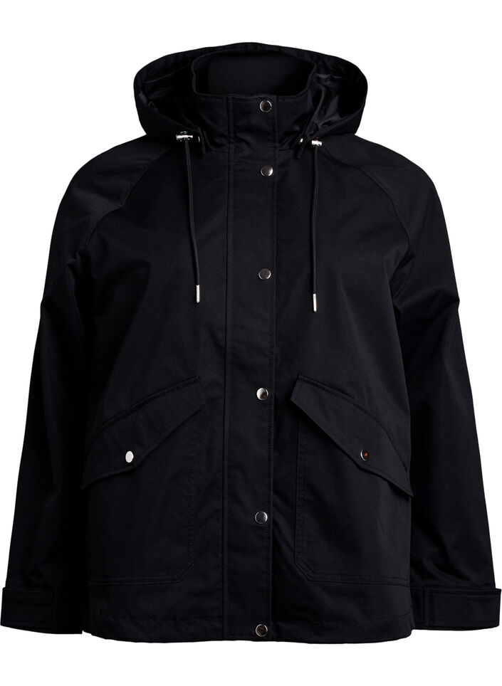 Veste courte de printemps avec capuche amovible, Noir, Packshot image number 0