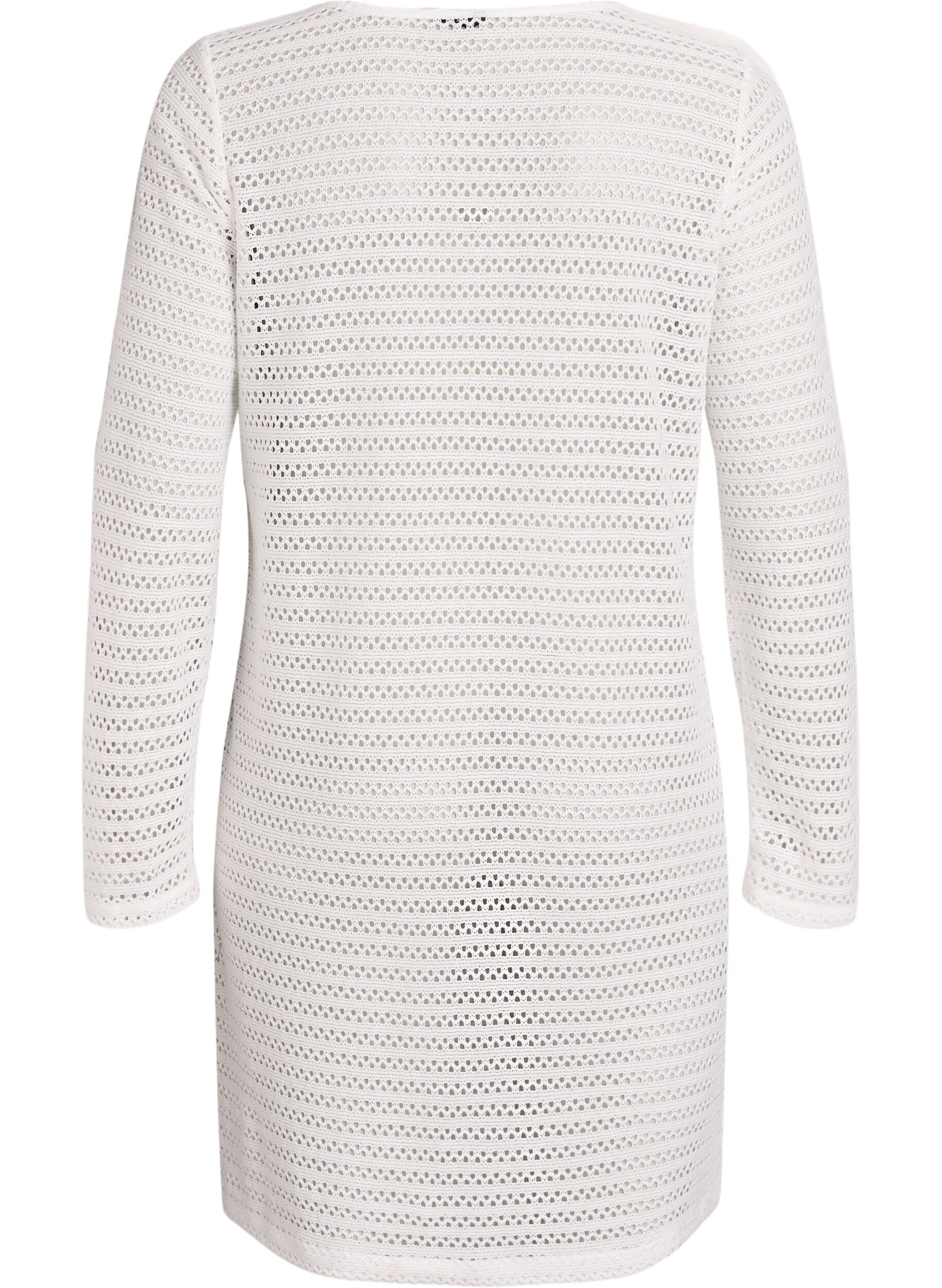 Zizzi Robe de plage avec broderie ajour&eacute;e et manches longues, Beige, Packshot image number 1