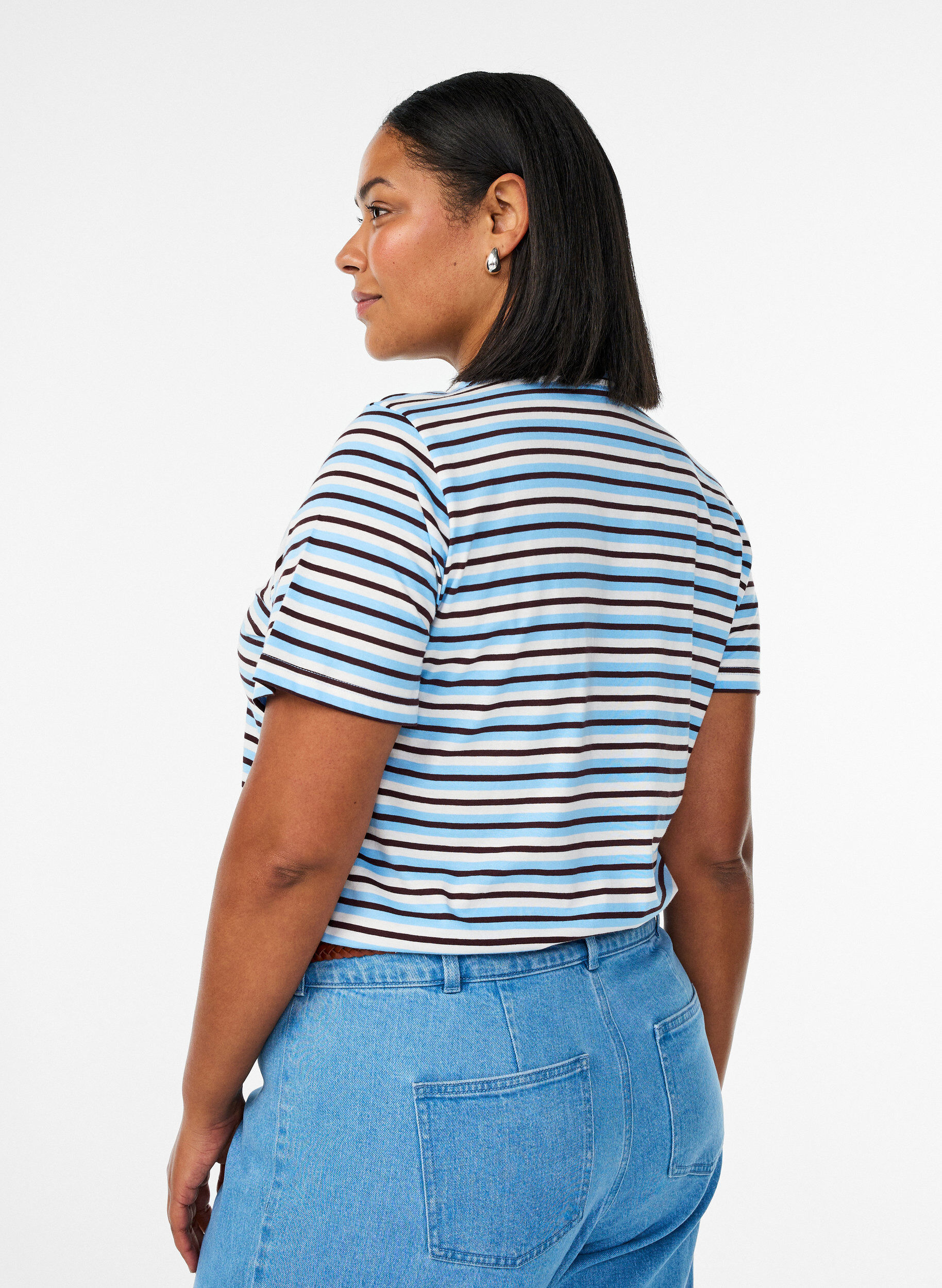 Zizzi T-shirt en coton &agrave; rayures, Bleu, Model image number 2