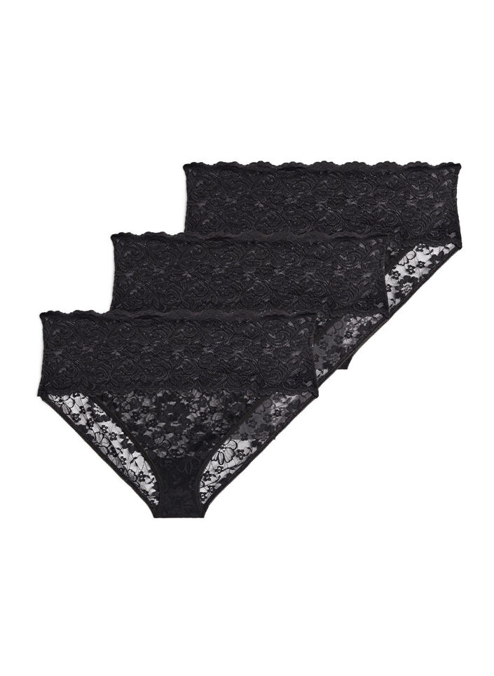 Culotte hipster 3-pack en qualit&eacute; dentelle, Noir, Packshot image number 0