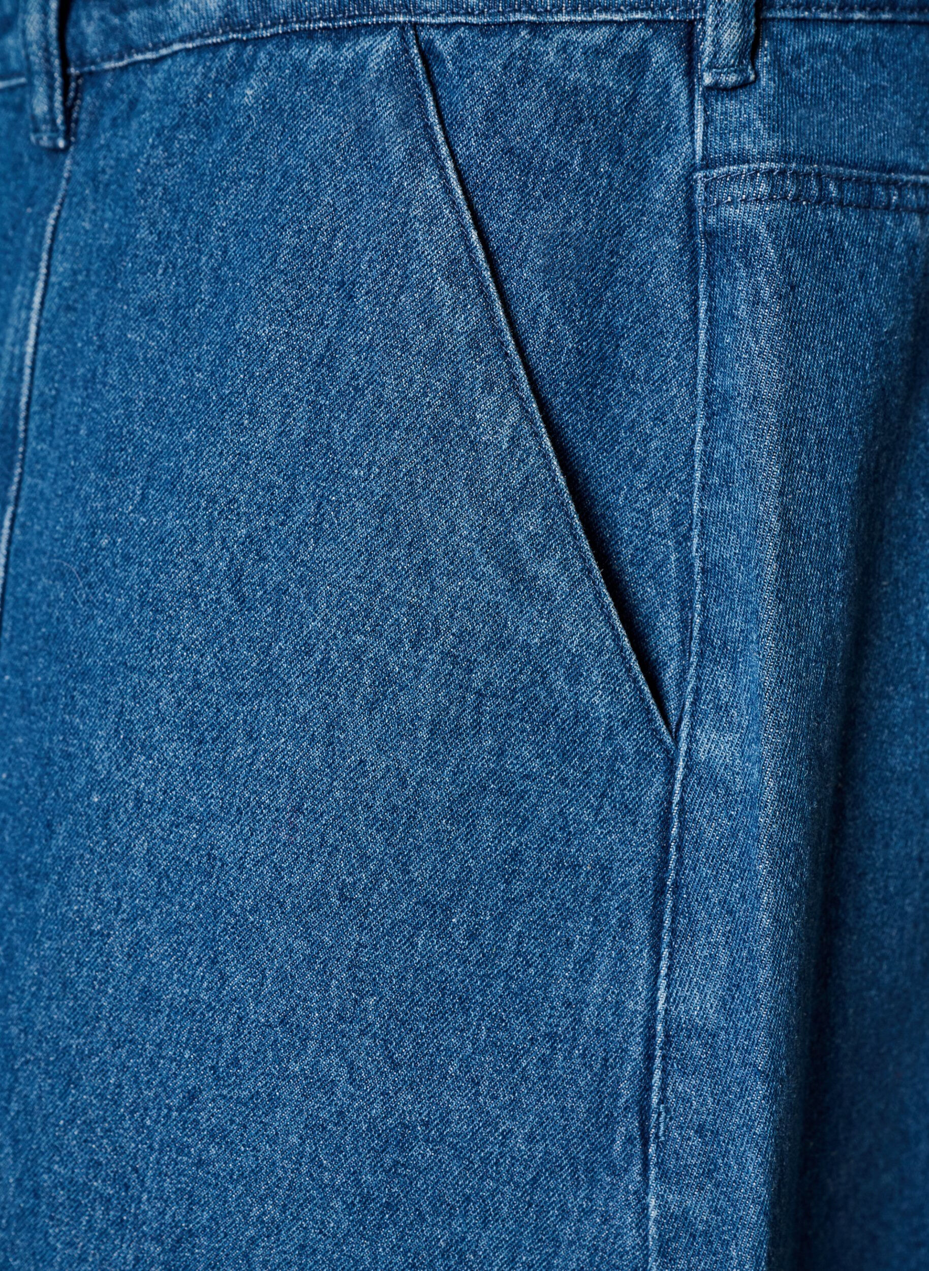 ZizziJupe en jean coupe &eacute;vas&eacute;e avec patte de boutonnage ondul&eacute;e, Bleu, Packshot image number 3