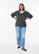 Blouse en maille &agrave; col V et manches raglan, Vert fonc&eacute;, Model image number 1