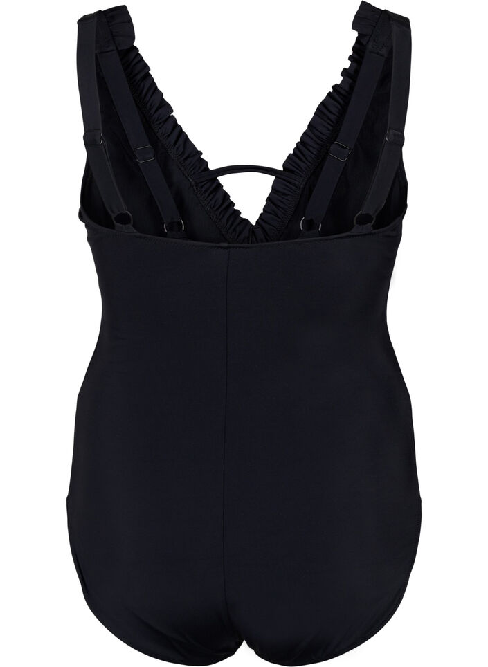 Maillot de bain encolure en V et volants, Black, Packshot image number 1