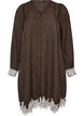 Robe mi-longue avec de fines rayures et des finitions en dentelle, Marron, Packshot image number 0