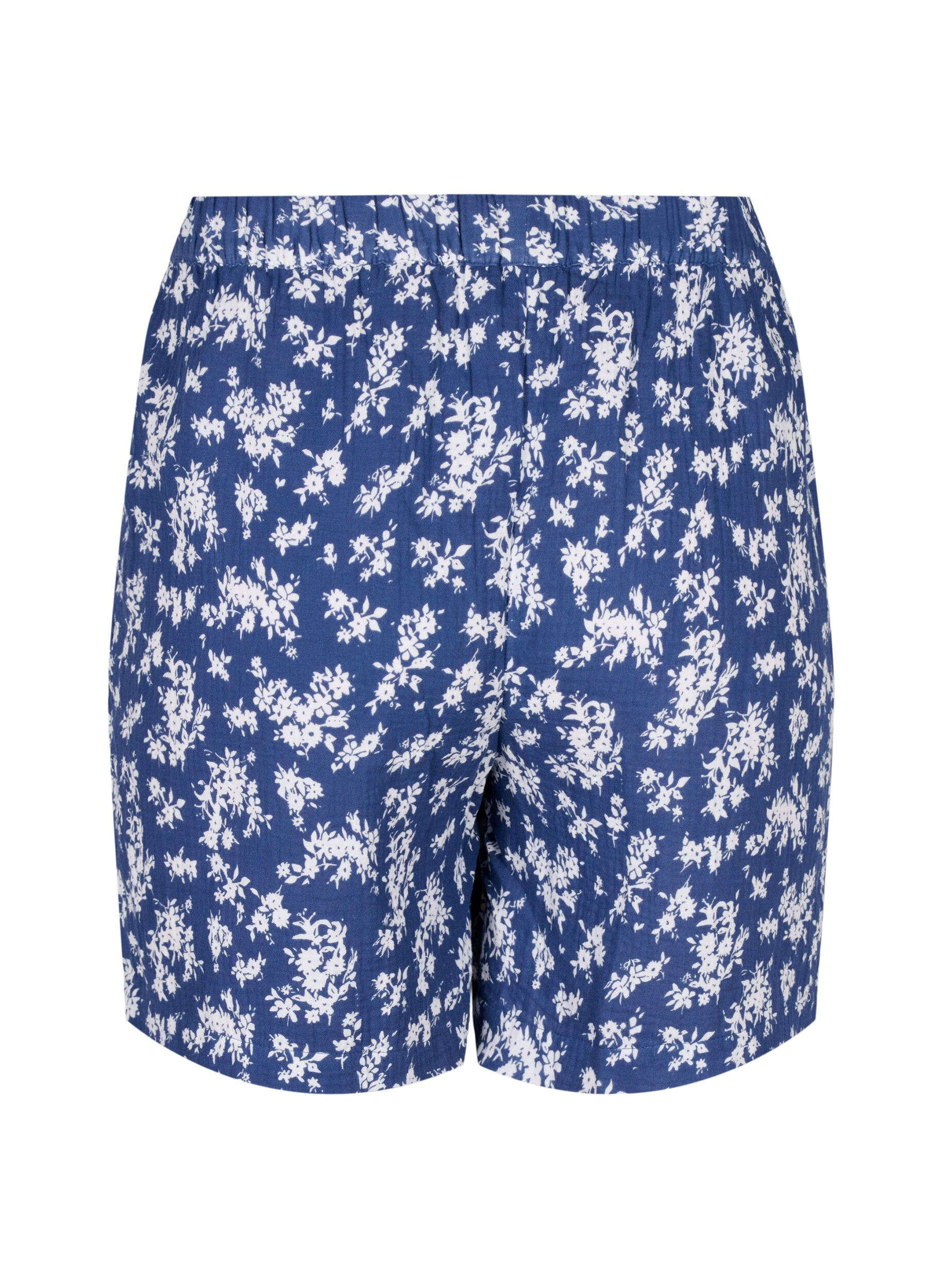Zizzi Short de nuit en coton fleuri, V. Indigo Flower AOP, Packshot image number 1