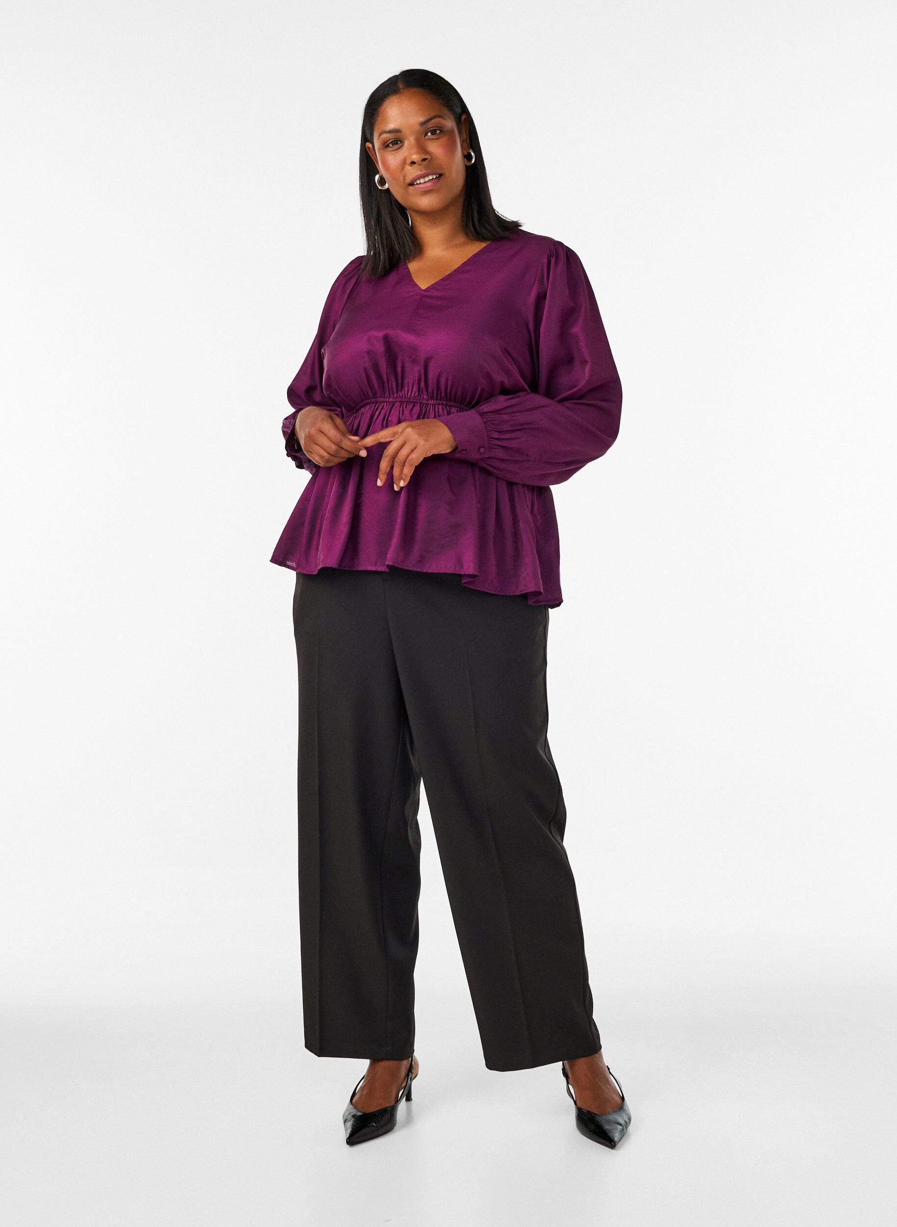 ZizziPantalon tailleur taille haute &agrave; coupe droite, Noir, Model image number 0
