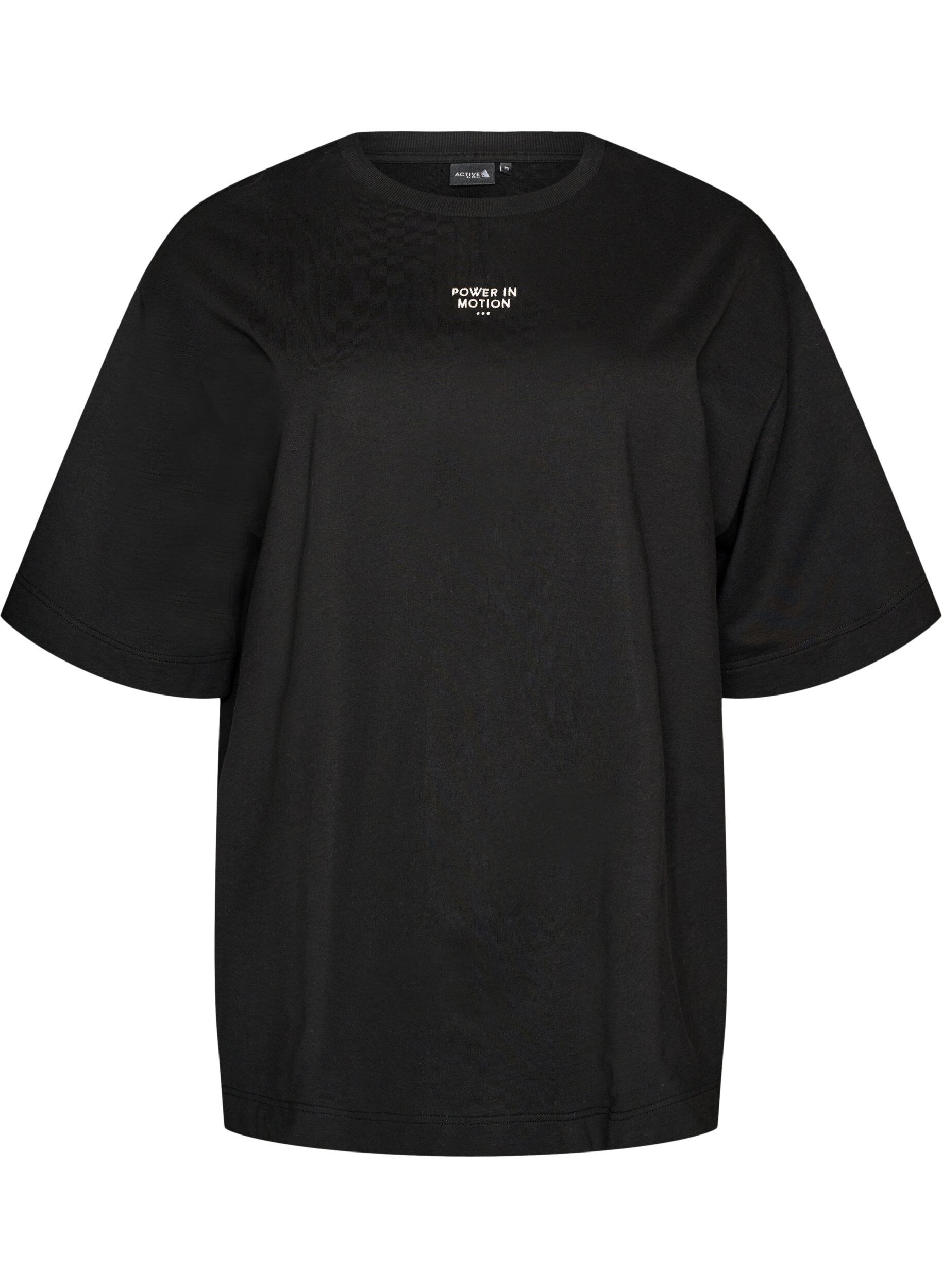 Zizzi T-shirt de sport coupe ample avec inscription brod&eacute;e, Noir, Packshot image number 0