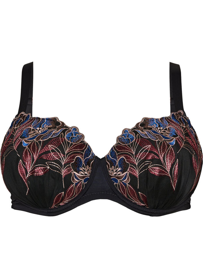 Soutien-gorge moul&eacute; avec broderie florale, Noir, Packshot image number 0