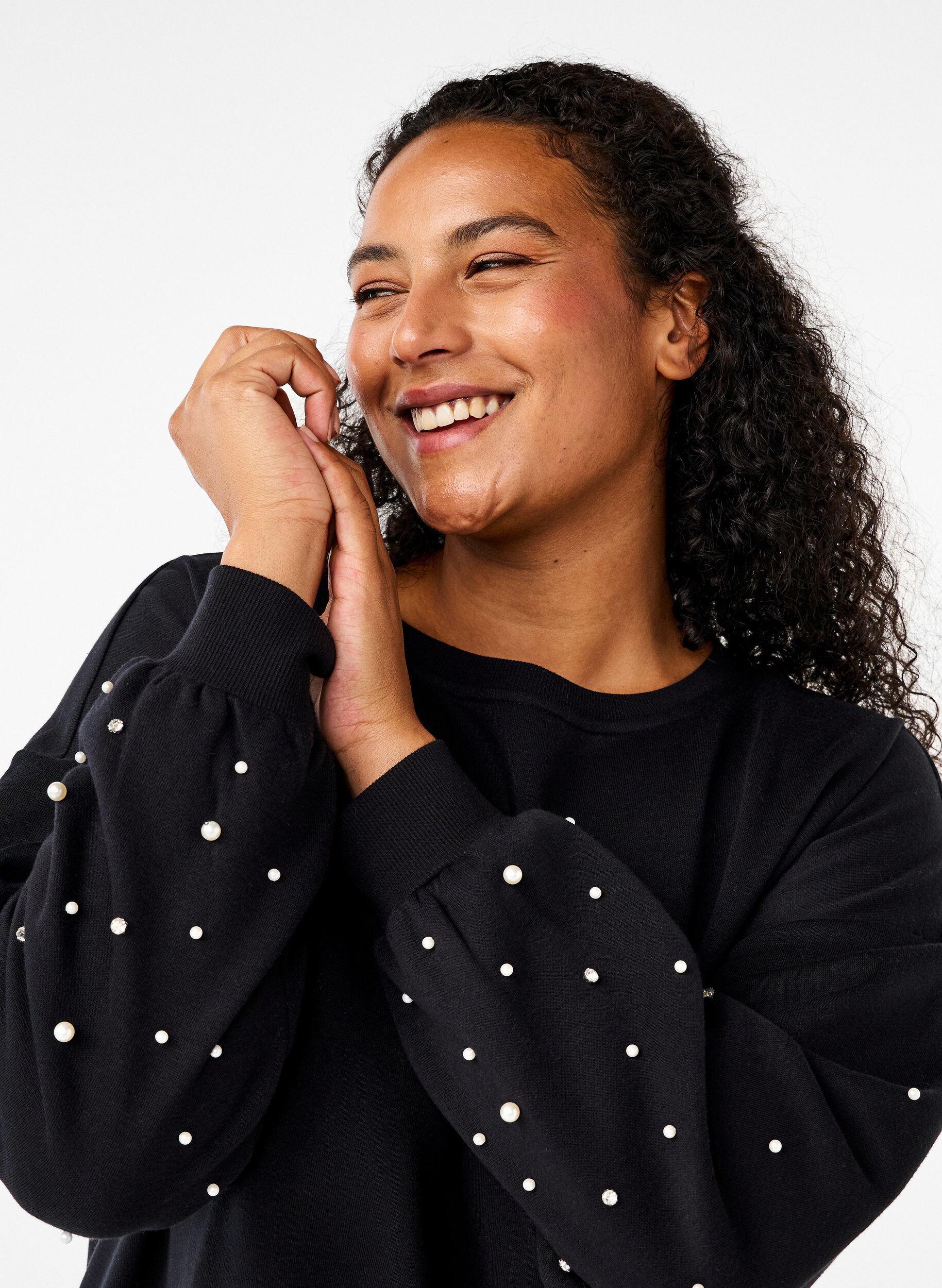 Zizzi Sweat orn&eacute; de perles, Black, Model image number 2