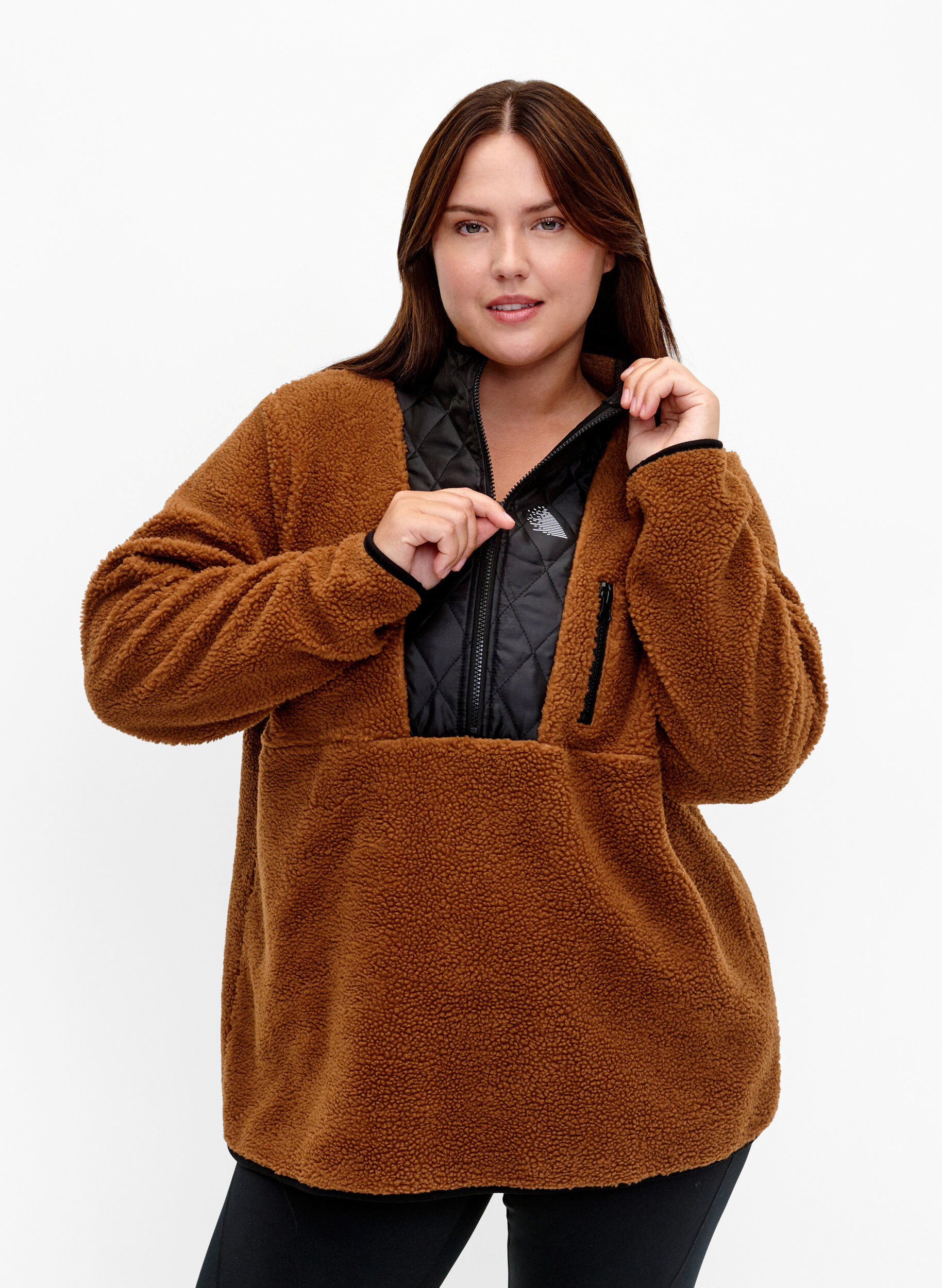 Zizzi Anorak teddy avec col montant et fermeture &agrave; glissi&egrave;re, Partridge ASS, Model image number 0