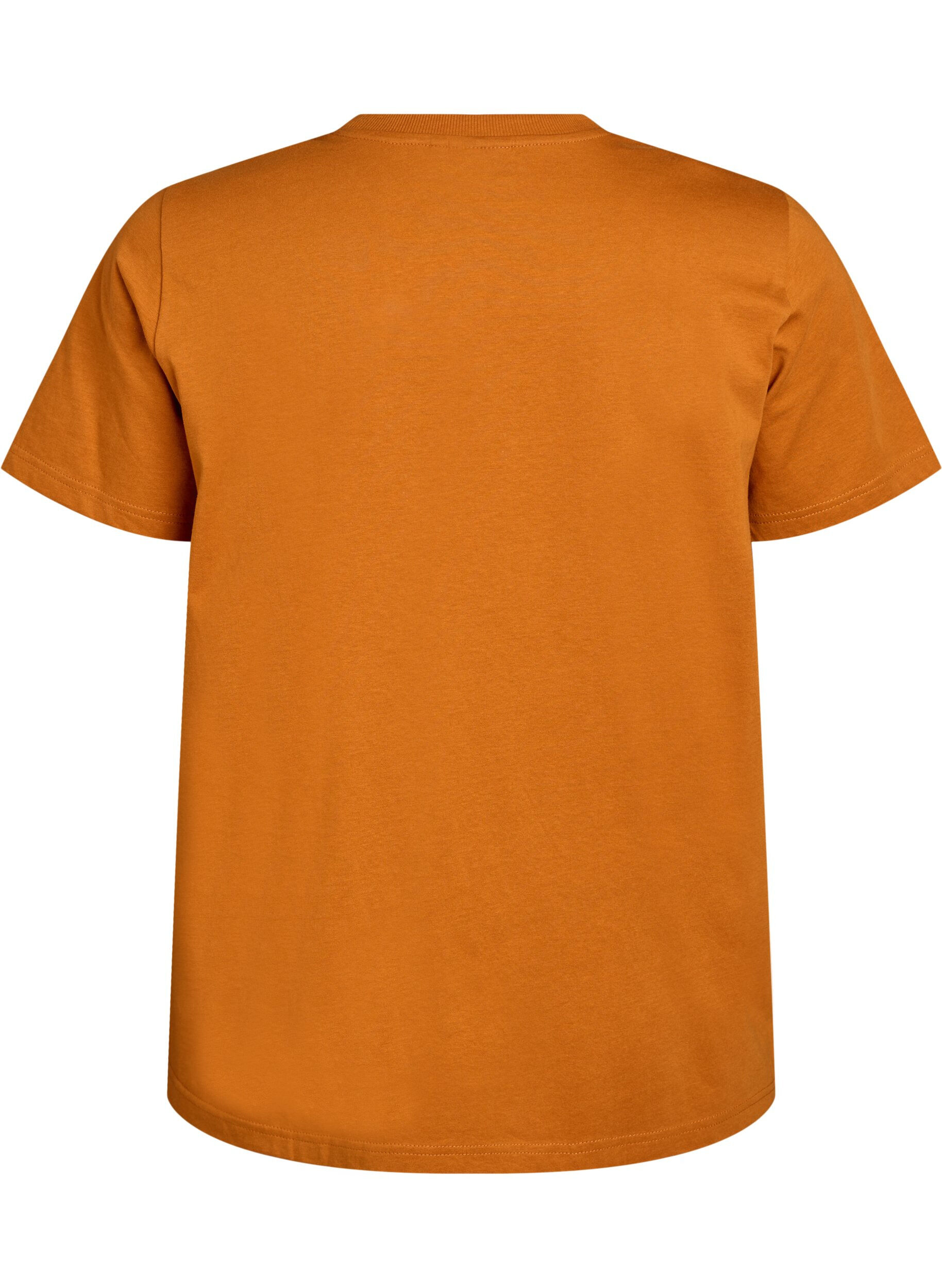 Zizzi T-shirt basique en coton &agrave; col rond, Orange, Packshot image number 1